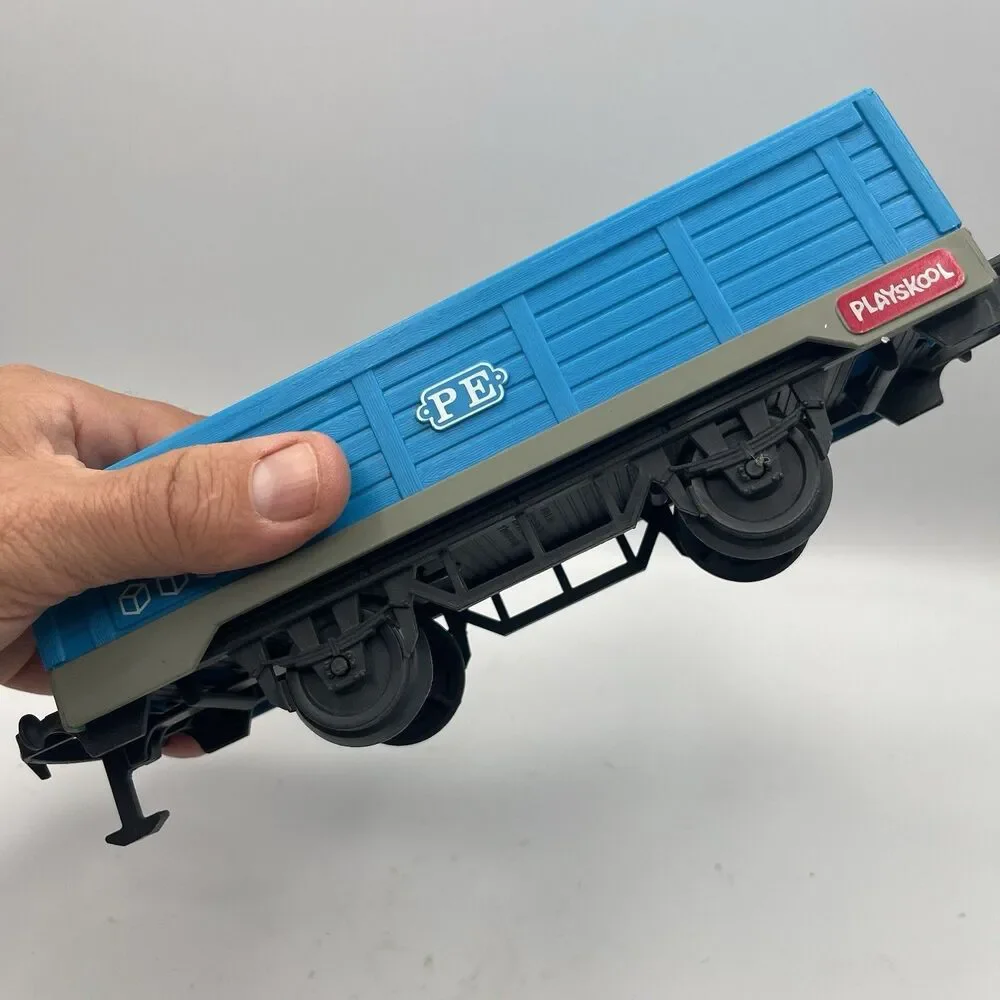 1988  Teal Blue Playskool Express Train PE Freight Car With 3 Cargo Pipes